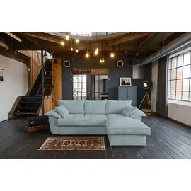KAWOLA Sofa DAMETO Ecksofa Bettsofa Schlafsofa mit Stauraum Cord hellblau