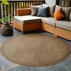 Carpetsale24 In- & Outdoor-Teppich Wetterfest Einfarbig Flachgewebe Küchenteppich Balkon Garten, Terrassen Teppich Braun 200 cm Rund