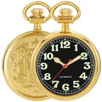 Tiong Mechanische Taschenuhr aus Edelstahl, ohne Abdeckung, leuchtendes Zifferblatt, mechanische Taschenuhren, Geschenk für Männer, mit Kette, 31-Gold-2, Vintage, Kleid
