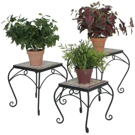 Harms Import 3er Set Hocker Beistelltische Garten schwarz bunt Keramik Stahl Mosaik Blumen