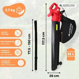 Mobiclinic Mobiclinic®, Laubbläser, + Häcksler, 900w, 6 Geschwindigkeiten, 3-in-1, Leicht, 35l, Für den Garten, 220v, Schultergurt,