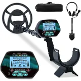 Metalldetektor Profi mit DSP Chip & 26cm IP68 wasserdichte Suchspule, LCD Display, Verstellbarer Schaft, Leicht – Metallsuchgerät für Gold, Schätze & Strand – Metalldetektor Set mit Schaufel & Tasche