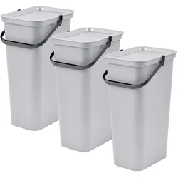 Tontarelli - 3x25L Mülleimer-Set mit Griff, Fashion Collection, Weiß