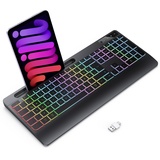 TECURS Gaming Tastatur Kabellos-Leise, Ergonomisch, 2 in 1 USB A/C, Multimedia-Tasten, Handy Halter, Kabellose Tastatur Beleuchtet Wireless für PC/Windows/Mac, QWERTZ Deutsche Layout(Schwarz)