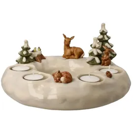 GOEBEL "Winterwald, Weihnachtsdeko", bunt, B:27cm H:14cm, Steingut, Kerzenhalter, Adventskranz, Steingut