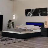 LED Bett NUBE Schwarz 140 inkl Matratze Lattenrost und Schubladen I Polsterbett Design Bett inkl Beleuchtung Schwarz