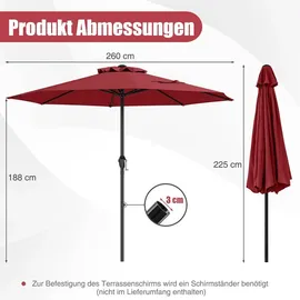 Costway Sonnenschirm Ø 250 cm Rot