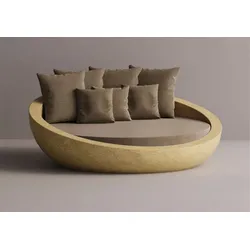 Casa Padrino Luxus Beton Liegeinsel Braun / Gelb Ø 180 cm - Garten & Hotel Möbel