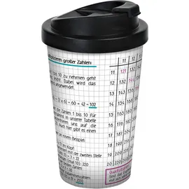 Geda Labels (INFKH) 12443 Schule Mathe Großes 1x1 Coffee to go Becher, Thermosbecher, Mehrwegbecher, PP, Weiß/schwarz