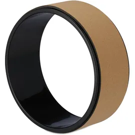 Relaxdays Yogarad, Ø 32 cm, Kunststoff, Kork, rutschfest, für Rückenübungen, Dehnbarkeit, Yogazubehör, schwarz/Natur