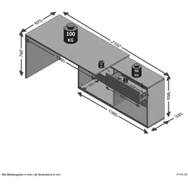 FMD Möbel, 367-001 Diego Schreibtisch, Holzwerkstoff, Sandeiche/Hochglanz-Weiß, Maße 134.0 x 141.0 cm