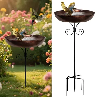 Vogelbad für Garten Metall Vogeltränke Stehend Garten Deko Groß 81cm Hoch, Wasserschale für Wildvögel, Wassertränke Für Vögel, Gartendeko Draußen, Wasserstelle, Vogeltränke Winterfest Frostsicher (E)