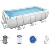 Bestway Power Steel Frame Pool-Set mit Filterpumpe 404 x 201 x 100 cm , lichtgrau, eckig