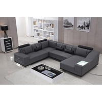 JVmoebel Ecksofa Ecksofa Ledersofa Big XXL U Form Wohnlandschaft Sofa Couch, Made in Europe grau