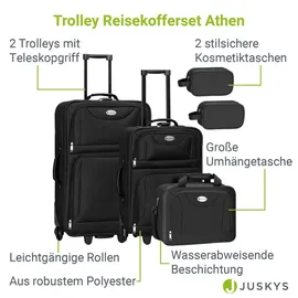 Juskys Trolley Reisekoffer Set 5 teilig - 60 L, 2 Rollen, Weichschale, Handgepäck, Schwarz