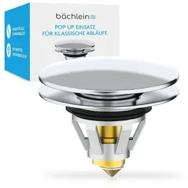 Bächlein Universeller Pop Up Waschbeckenstöpsel - Abflusssieb in Chrom für Waschtische - 36-38 mm Abfluss Ablauf Ventil-Stopfen mit Haarsieb