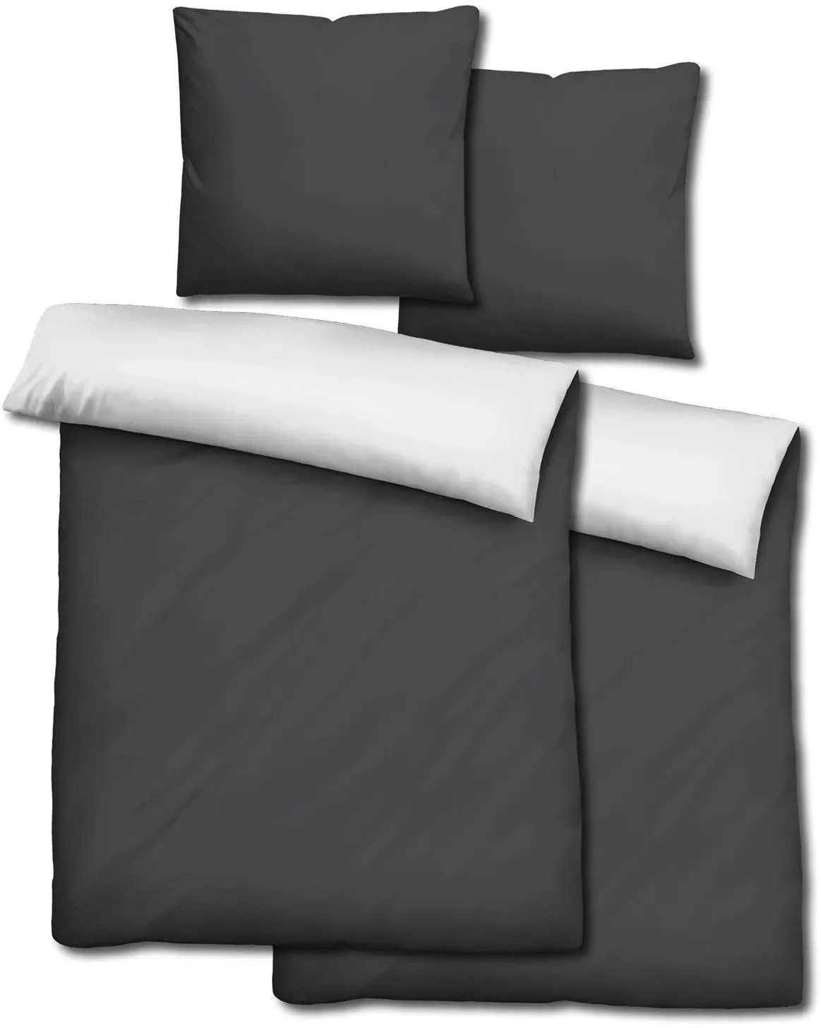 Doppelpack  Sleezzz® Renforcé Wendebettwäsche dunkelgrau/weiß 135 x 200 + 80 x 80 cm
