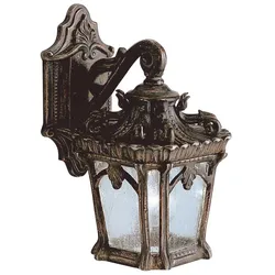 Außenleuchte Wandlampe Laterne ALU Glas 1 Flammig H 26,7 cm Antik handgefertigt