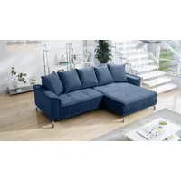 Fun Möbel Ecksofa Schlafsofa Sofa FLORENCE Stoff Bubble Dunkelblau Ottomane Rechts - Blau