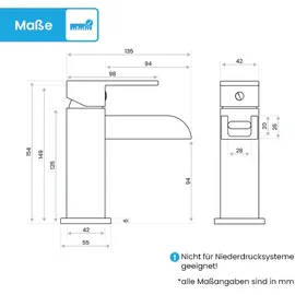Bächlein Badarmatur Sotira fürs Bad in Bachlauf-Design, Einhebelmischer mit langlebiger Keramikkartusche und Montage-Set, Bad Wasserhahn Chrom