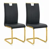 Welltin Esszimmerstuhl Küchenstuhl Wohnzimmerstuhl Bogenform (Set, 2 St), PU Polsterstuhl Metallbeinen Minimalistisch zeitgemäß schwarz