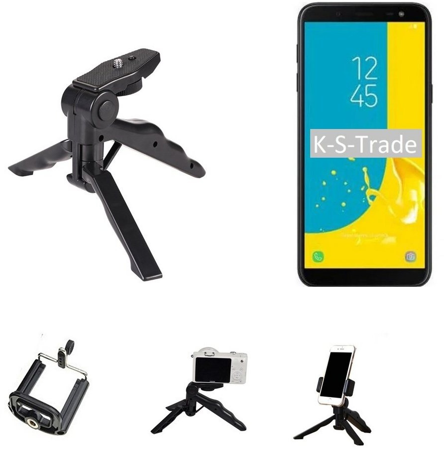 K-S-Trade für Samsung Galaxy J6 (2018) Smartphone-Halterung, (Stativ Tisch-Ständer Dreibein Handy-Stativ Ständer Mini-Stativ) schwarz