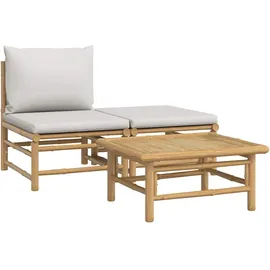 vidaXL Garten-Lounge-Set 3-tlg. grau Bambus
