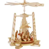 Richard Glaesser Weihnachtspyramide Stabpyramide mit Heiliger Familie natur, Handwerkskunst aus dem Erzgebirge