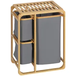 HOMCOM Wäschekorb Bambus, Leinen (100% Polyester)