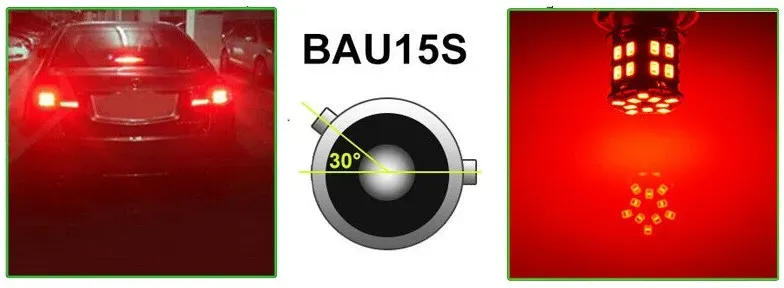 LED-Lampen, 30 SMD, asymmetrisch, versetzte Pins (150°), Offset, 1156, BAU15S, 12V, rotes Licht