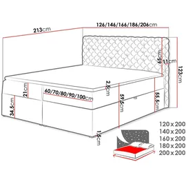 Mirjan24 Boxspringbett Chesterfield Größenauswahl Modern Design Doppelbett Schlafzimmer | Magic Velvet 2206, | 140x200