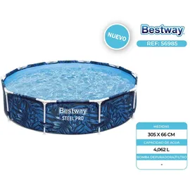 BESTWAY Steel Pro Frame Pool Ø 305 x 66 cm, tropisches Blatt-Design