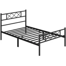 Yaheetech Modern Metallbett 90x190cm Bettgestelle mit Lattenrost, Doppelbett/Einzelbett, Bettrahmen mit Kopfteil, für Schlafzimmer Gästezimmer Schwarz