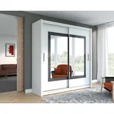 Schiebeschrank PRESTON 203 cm , Kleiderschrank Schiebetürenschrank Spiegel , ( WEISS ) - Weiß