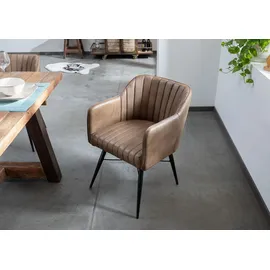 Massivmoebel24 Esszimmerstuhl Iron Label Stuhl Echtleder beige/braun