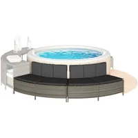 vidaXL Whirlpool-Bänke mit Auflagen 2 Stk. Grau Poly Rattan