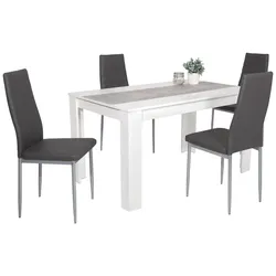 Essgruppe Lilo 5-teilig Weiß/Betonoptik, Grau