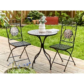 Beliani Balkon Set Schwarz Gold Grau, Metall Mosaik Muster 2 Stühlen 1 Tisch Outdoor Terrassenmöbel Gartenmöbel Gartenmöbel-Sets