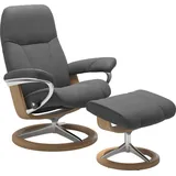 Stressless Stressless® Relaxsessel »Consul«, (Set, Relaxsessel mit Hocker), mit Hocker, mit Signature Base, Größe S, Gestell Eiche, grau