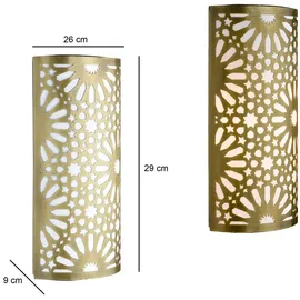 Marrakesch Orient & Mediterran Interior Marokkanische Wandlampe Yazid Gold Antik 29cm Vintage Boho Handarbeit