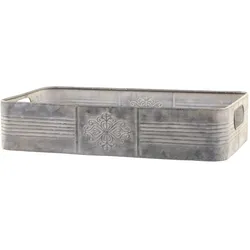 Chic Antique Dekotablett mit Verzierungen und Henkel, 45 x 27 x 9,5 cm, antique zink