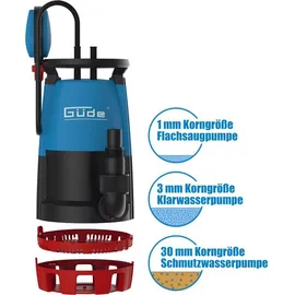 Güde Kombitauchpumpe GS 751 3in1 (750 W, 15900 l/h, max. Förderhöhe/Eintauchtiefe 8,5 m/7 m, Laufrad aus Noryl, 10 m Anschlusskabel, Korngrößen 1/3/30 mm, einstellbarer Schwimmerschalter)