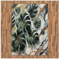 Teppich Flachgewebe Deko-Teppiche für das Wohn-,Schlaf-, und Essenszimmer, Abakuhaus, rechteckig, Monstera Marmorhintergrund und Blätter grau|grün 160 cm x 230 cm