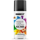 Onbest Premium Lackspray Sprühfarbe – wasserfest – Sprühlack Farbe zum Lackieren, Dekorieren & Reparieren von Oberflächen wie Metall, Holz, Kunststoff, Pappe, Stein (RAL 9005 Schwarz Glänzend)