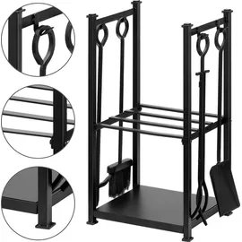 luxuskollektion Kaminholzregal mit 4 Kaminwerkzeugen 72 x 46 x 30 cm Schwarz