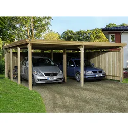 WEKA Doppelcarport »618«, Gr. 2, Flachdach, ohne Dacheindeckung, europäische Kiefer, kesseldruckimprägniert - braun