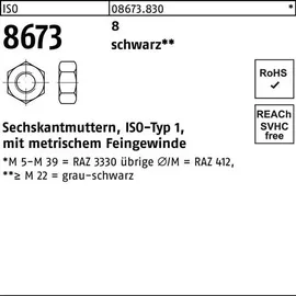 F. REYHER Nchfg. GmbH & Co. KG Sechskantmutter ISO 8673 M 30 x 2 Stahl geschwärzt 10 Stück