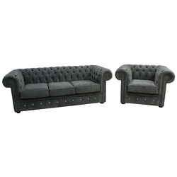 JVmoebel Chesterfield-Sofa, Chesterfield Design Luxus Polster Sofa Couch Sitz Garnitur Leder grau