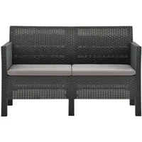 vidaXL 2-Sitzer Gartensofa mit Kissen Anthrazit PP Rattan