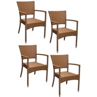 4x KONWAY® ROM Stapelsessel Braun Premium Polyrattan Garten Sessel Stuhl Set